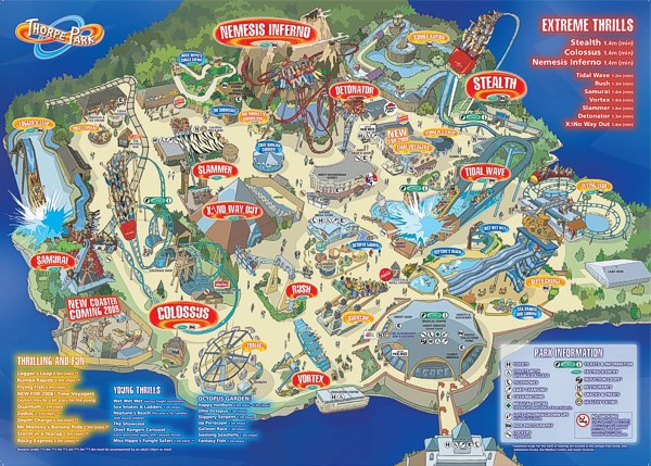 Parkmaps Parkplan Plattegrond Thorpe Park Freizeitpark Welt De